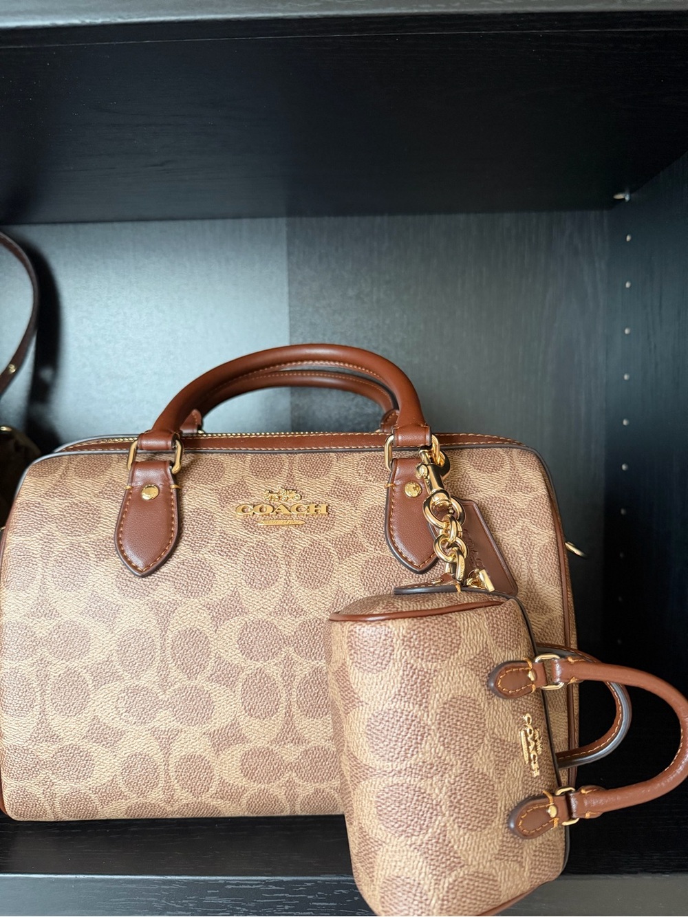 Coach Medium Rowan with matching Mini Rowan Bag Charm in Signature Canvas